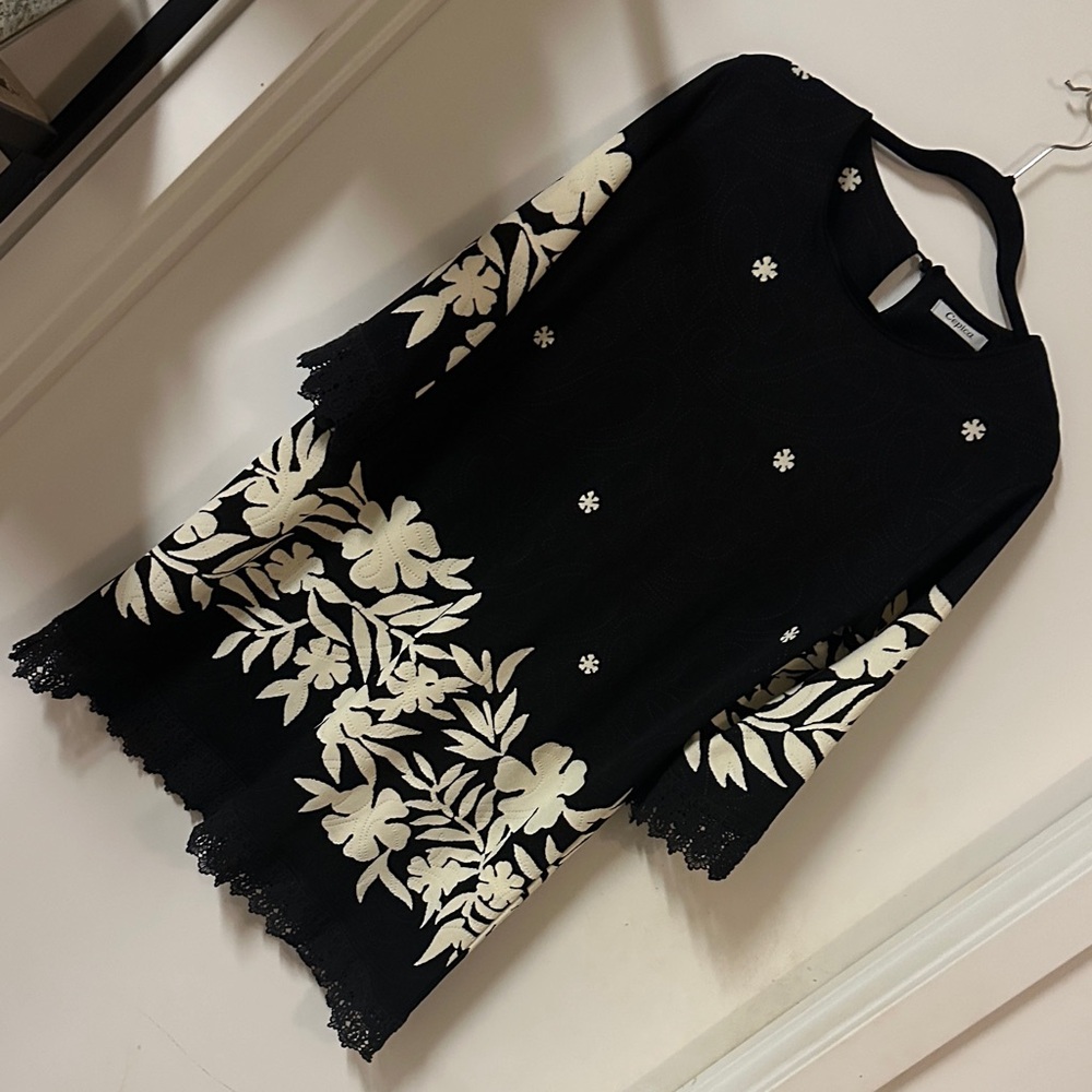 Black Dress with White Floral Design